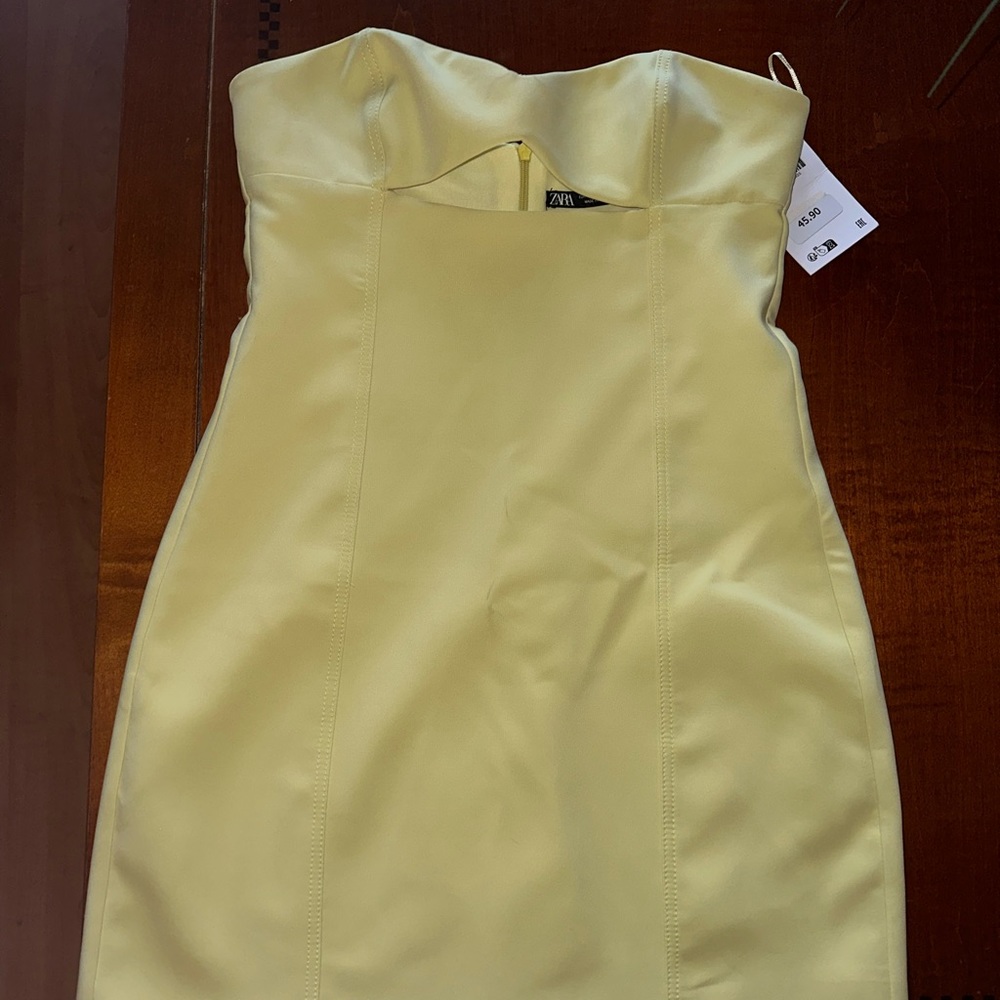 Zara yellow cut out strapless dress